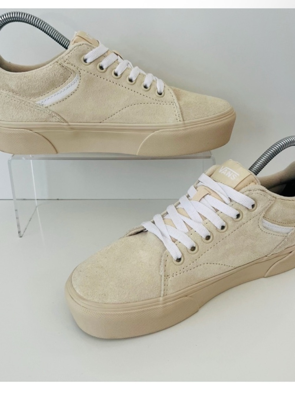 Vans Beige Suede Low-Top Sneakers with White Stripe